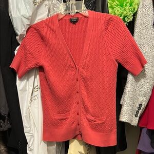 Talbots Red Cardigan Sweater with Ribbed Knit
